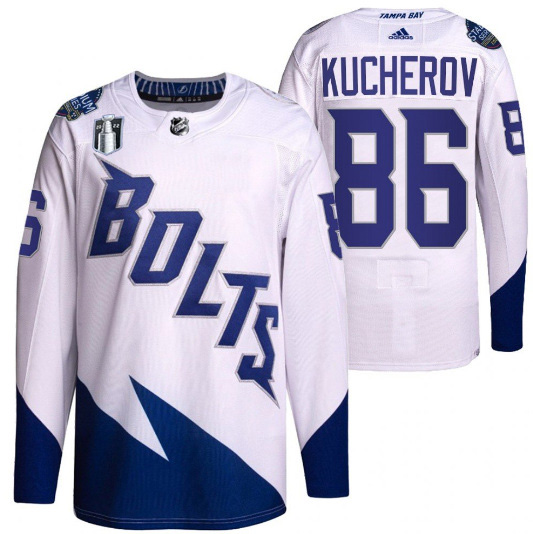 Men's Tampa Bay Lightning #86 Nikita Kucherov 2022 White Stanley Cup Final Patch Stitched Jersey